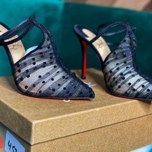 Christian Louboutin Acide Lace Tulle Red Sole Ankle Strap